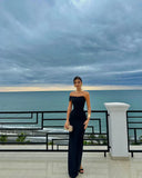Niulatu Sheath Off The Shoulder Black Long Prom Dresses Party Dress SD1329