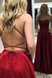 Niulatu A Line Spaghetti Straps Red Backless Prom Dresses Long Party Dress SD2265