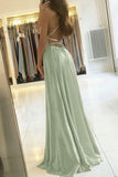 Niulatu A Line Sage Green Long Prom Dress With Slit Evening Party Dress HZ0113
