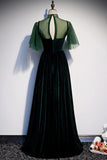 Niulatu Green Tulle Velvet Cap Sleeve Long Dress Customize Formal Prom Dress HZ0113
