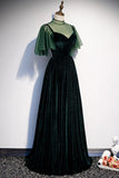 Niulatu Green Tulle Velvet Cap Sleeve Long Dress Customize Formal Prom Dress HZ0113
