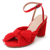 Niulatu Bridal Bowknot Pleated High Heeled Women's Sandals 2025 Design Ankle Strappy Round High Heels Elegant Ladies Shoes DJSE