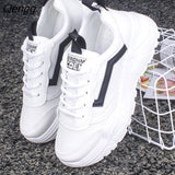 Niulatu Women Thick-soled Sneakers Fashion Spring Autumn Summer White Black PU lace-up Vulcanized Shoes Mesh Rubber Non-slip New DJSE