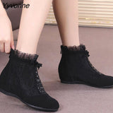 Niulatu Fashion Summer Ankle Boots for Women Flat Heel Boots Mesh Height Increasing Casual Shoes Genuine Leather Big Size DJSE