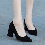 Niulatu Women Pumps Thick High Heels 5cm Dress Work Ladies Shoes Rough Flock Ankle Thick Heel Women Shoes Square Heel Shoes DJSE