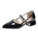 Niulatu Fashion Pointed Sandals Feminine Fashion Buckle Strap Square Heel Patent Leather Women's Shoes Baotou Sandals Zapatos DJSE