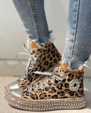 Niulatu Woman Spring Leopard Print Canvas Fashion Sneakers Rhinestone Sequin Flat Wild Women's Shoes Youth Casual Shoes Plus Size DJSE