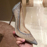 Niulatu Rhinestone Patchwork High Heel Shoes Champagne Glittering Heels Pumps Bling Bling Crystal Wedding Dress Shoes Bride DJSE