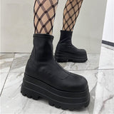 Niulatu Ankle Boots for Women Autumn Winter Gothic Thick Bottom Combat Boots Woman Plus Size Patent Leather Punk Shoes DJSE