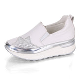 Niulatu Comfort Creepers Bling Loafers Silver Platform Shoes Woman Slip On Swing Women Flats Shoes Zapatos De Mujer DJSE