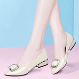 Niulatu Shoes Black Patent Leather Dress Shoes Pointed Toe Boat Shoes Med Heels Pumps Soft Comfortable Mother Work Shoes DJSE