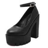 Niulatu Women's High Heels Fashion Round Toe Chunky Heel Mary Jane Shoes Platform Waterproof Buckle Casual Shoes Sapato Salto Alto DJSE