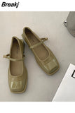 Niulatu Women Pumps Square Toe Buckle Low Heel Mary Jane Shoes Shallow Ladies Casual Soft Ballerina Solid Low Heel Loafers DJSE