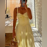 Niulatu Yellow Long Prom Dress A Line Satin Party Evening Gown HZ1007