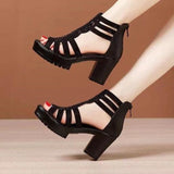Niulatu High Heels Gladiator Sandals Woman Open Head Sexy Rivet Block Heel Platform Shoes Summer Back Zip Size 35-40 Women Sandals DJSE