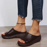 Niulatu Women Summer 2025 New Ethnic Style Wedge with Fish Mouth One Word Drag Cake Thick Bottom Women's Shoes Large Size DJSE