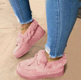 Niulatu Women Winter Cotton Shoes Ladies Bowknot Plush Warm Snow Boots Casual Solid Color Flat Short Boots Furry Females Feetwear DJSE