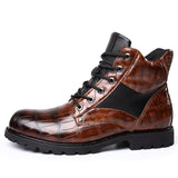 Niulatu Men High Top Boots Leather Round Toe Grid Pattern Square Heel Males Shoes Exquisite Leisure Design Men Boots Cowboy Boots DJSE
