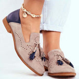 Niulatu Women Brogue Flats Autumn New Woman Fashion Tassel Round Toe Shoes Fringe PU Leather Loafers Ladies Footwear Plus Size DJSE