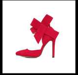 Niulatu 2025 Stilettos Summer Large Size 43 Bow Luxury High Heels Sandals Ladies Black Red Party Pumps Dress Woman Shoes Mules DJSE