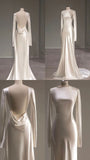 Niulatu With Long Sleeves And Open Back Satin Wedding Dress HZ1110