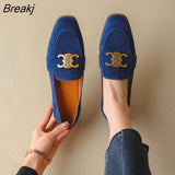 Niulatu Metal Buckle Loafers Women's English Style High Heel Flat Single Shoes Ladies Dress Shoes Faux Suede Low DJSE