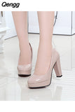 Niulatu Women High Heel Pumps Thick Heel Pumps Round Toe Pump Sexy Footwear Wedding heels Spring Leather Shoes Woman 2025 new DJSE
