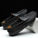 Niulatu Men Casual Shoes Luxury Brand Genuine Leather Mens Loafers Moccasins Soft Breathable Slip on Boat Shoes Plus Size DJSE