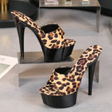 Niulatu Print Woman Slippers Sandals Platform 2025 Nightclub Sexy High-heeled 15cm Shoes Slippers Heels Waterproof Thick Bottom DJSE