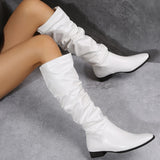 Niulatu Women 2025 Spring Knee High Boots Red Black White Tall Boots Woman Pleated Low Heel Casual Leather Female Long Shoes DJSE
