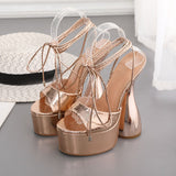 Niulatu Women Sandals High Heels Open Toe Lace Up Ankle Strap Plarform Party Shoes Big Size 42 White Wedding Shoes Pumps DJSE