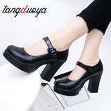 Niulatu Women's shoes on Heels Women Platform Pumps Spring Summer Shallow Mouth Buckle Strap Shoes Round Toe Shoes for Women high heels DJSE