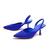 Niulatu Women's shoes Baotou shoes 2025new summer pointed toe high heels stiletto rhinestones back strap high heel sandals large size 43 DJSE