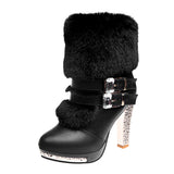 Niulatu Women High Heels Boots Fashion Ladies Party Shoes Warm Fur Shoes Woman Super High Heel 10cm Black White A2813 DJSE