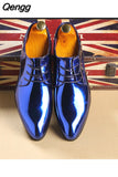 Niulatu Men's Fashion Party Shoes British Pointed-toe Shiny Leather Mens Lace-Up Dress Business Office Shoes Men Wedding Oxfords Flats DJSE