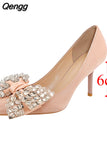 Niulatu Bowknot Pumps Women 2025 New Thin Heels Bling Rhinestones Wedding Party Shoes Woman Pointed Toe High Heels Shoes DJSE