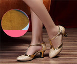 Niulatu New Modern Dance Shoes Women Ladies Closed Toe Tango Shoes Standard Waltz Ballroom Dancing Heels Indoor Suede Sole DJSE