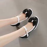 Niulatu Bow Moccasins Shoes Womens Lolita Mixed Colors Mary Janes Square Heels Ballet Pumps Bordered Shoe zapatillas mujer DJSE