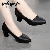 Niulatu Women Mid Square Heel Shoes Pumps Black PU Office Lady Spring Non Slip Fashion Mother Oxford Shoe Zapatos Mujer DJSE