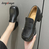 Niulatu Women Chunky heels Height Increase Shoes Ladies Vintage loafers Japanese Student Shoes College Style High Heels DJSE
