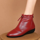 Niulatu flat wedge winter boots comfortable drawstring ankle leather shoes for women 2025 warm wedges sneakers DJSE