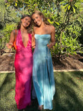 Elegant Blue Satin Mermaid Side Slit Long Evening Prom Dresses Sexy Prom Dress HZ1214