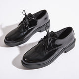 Niulatu Women Platform Flat Oxford Shoes Black Lace Up Leather Casual Round Toe Spring Autumn Shoes Heighten Waterproof Shoes Plus Siz DJSE