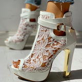 Niulatu New Ladies High Heels Belt Buckle Peep Toe Hollow Platform Sandals Shoes Woman Party Summer Boot Big Size DJSE
