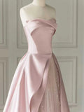 Niulatu Satin Tulle Pink Long Prom Dress With Pearls HZ1110