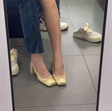 Niulatu Women Closed Ladies Shoes Square Heels Footwear Bow High Summer 2025 Pumps Heeled Red on Offer Daily F Vip Korea H DJSE