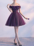 Niulatu Purple Off Shoulder Homecoming Dress, Short Prom Dress HZ0113