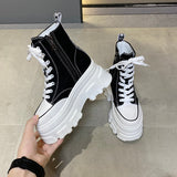 Niulatu Women's 2025 New Summer Thin Zebra Pattern High-Top Women's Raise the Bottom Platform Dad Canvas Shoes DJSE