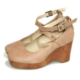 Niulatu Women Pumps Brown Punk Chunky Platform Mary Jane Shoes High Heels Cross-tied Pu Round Toe Buckle Plus Size Goth Shoes DJSE