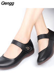 Niulatu Women's Black Working Shoes Mother Shoe Soft Sole Comfortable Mid-heel Single Shoes Non-slip Leather Shoes for Middle-aged Women DJSE